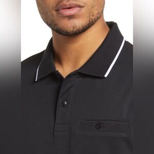 Ted Baker London Galton Tipped Cotton Blend Short Sleeve Black Polo